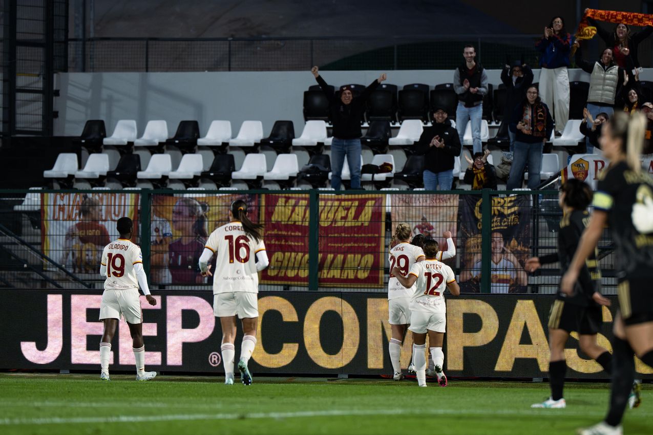 BIELLA, ITALY - OCTOBER 24: Of AS Roma Women during the Serie A Women match between Juventus FC and AS Roma at tadio La Marmora-Pozzo on October 24, 2026 in Biella, Italy. (Photo by Diego Puletto - AS Roma/AS Roma via Getty Images)