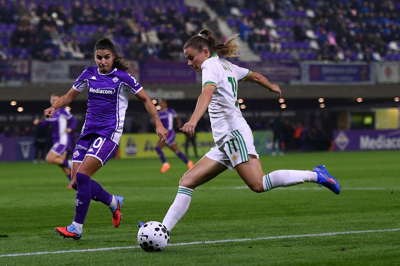 FLORENCE, ITALY - NOVEMBER 07: Emilie Haavi of AS Roma during the Serie A Women match between ACF Fiorentina and AS Roma at Viola Park on November 07, 2025 in Florence, Italy. (Photo by AS Roma/AS Roma via Getty Images)