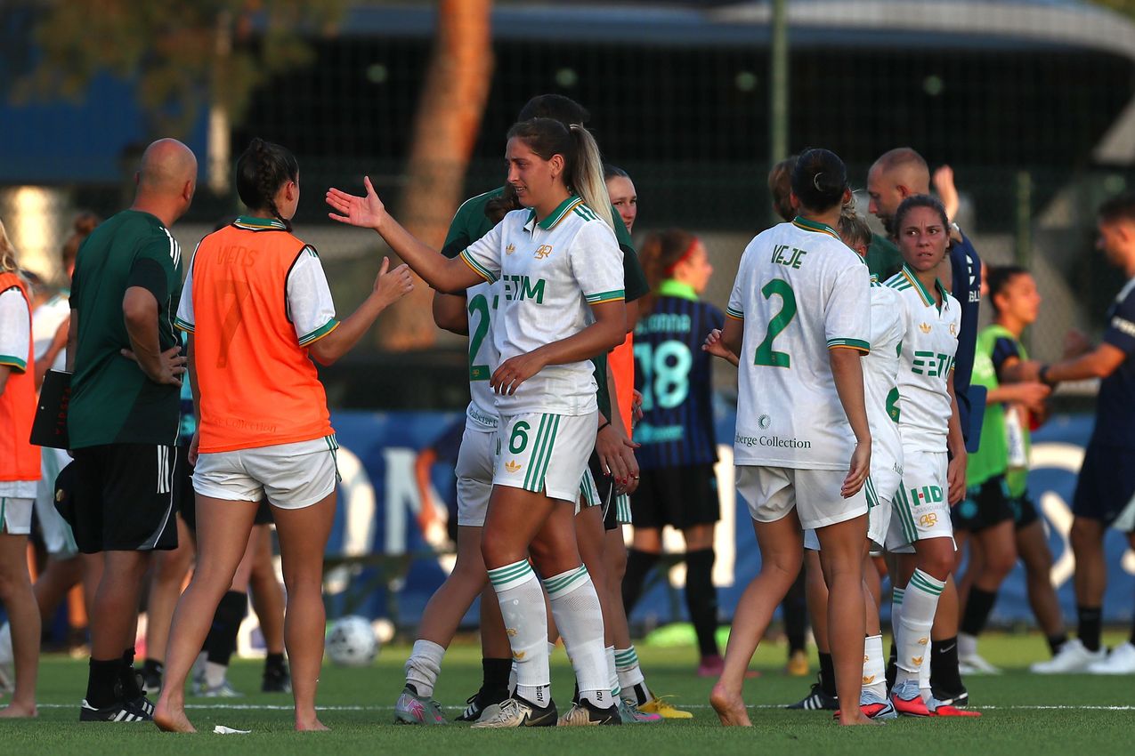 MILAN, ITALY - AUGUST 10:  during the Pre-season Friendly match between FC Internazionale Women and AS Roma Women at Centro Sportivo Interello Giacinto Facchetti on August 10, 2025 in Milan, Italy. (Photo by AS Roma/AS Roma via Getty Images)