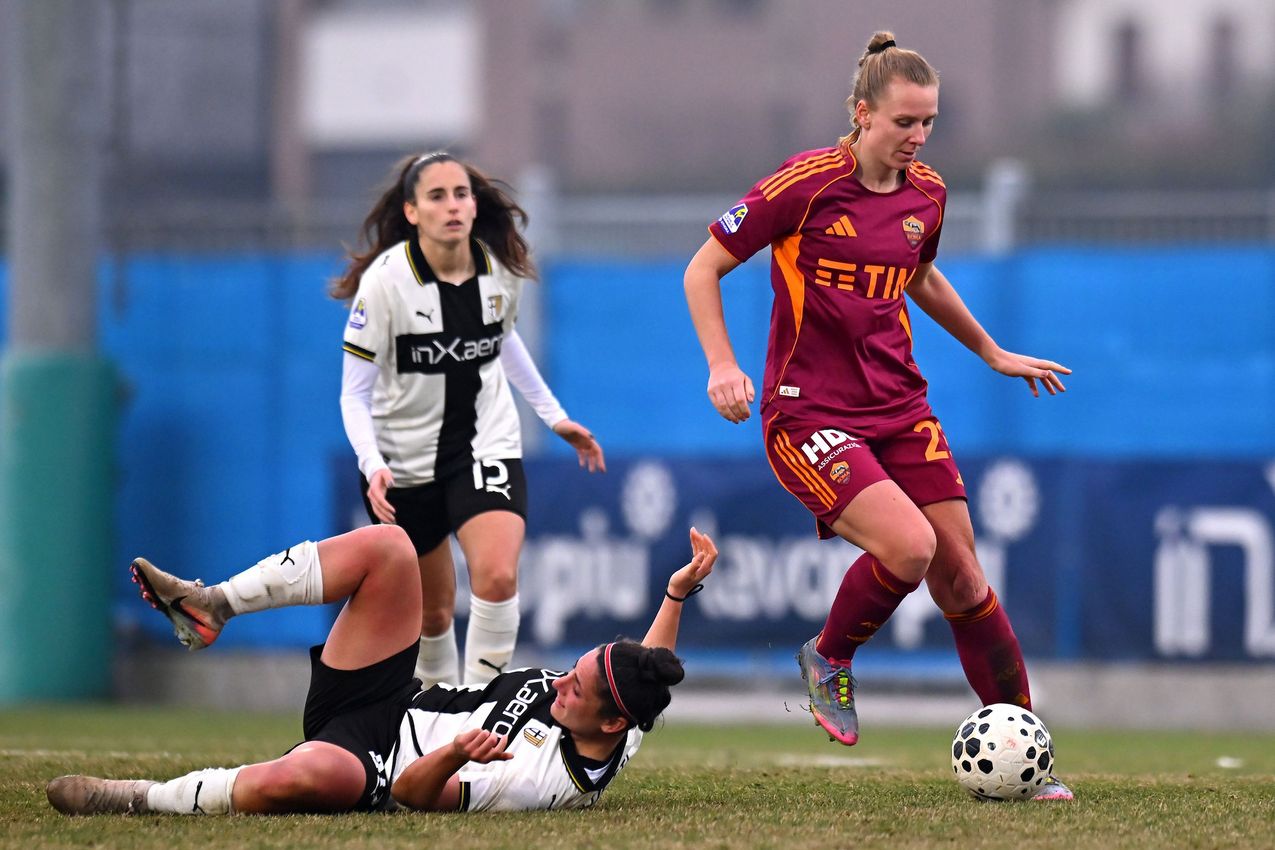 PARMA, ITALY - FEBRUARY 01: during  the Serie A Women match between Parma Calcio and AS Roma at Stadio il Noce on February 01, 2026 in Noceto, Italy. (Photo by AS Roma/AS Roma via Getty Images)