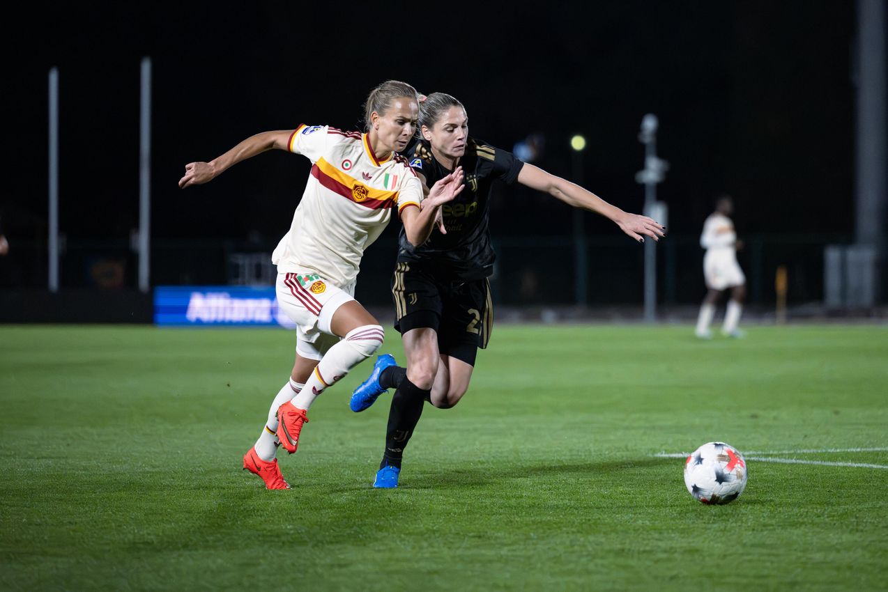 BIELLA, ITALY - OCTOBER 24: Of AS Roma Women during the Serie A Women match between Juventus FC and AS Roma at tadio La Marmora-Pozzo on October 24, 2026 in Biella, Italy. (Photo by Diego Puletto - AS Roma/AS Roma via Getty Images)