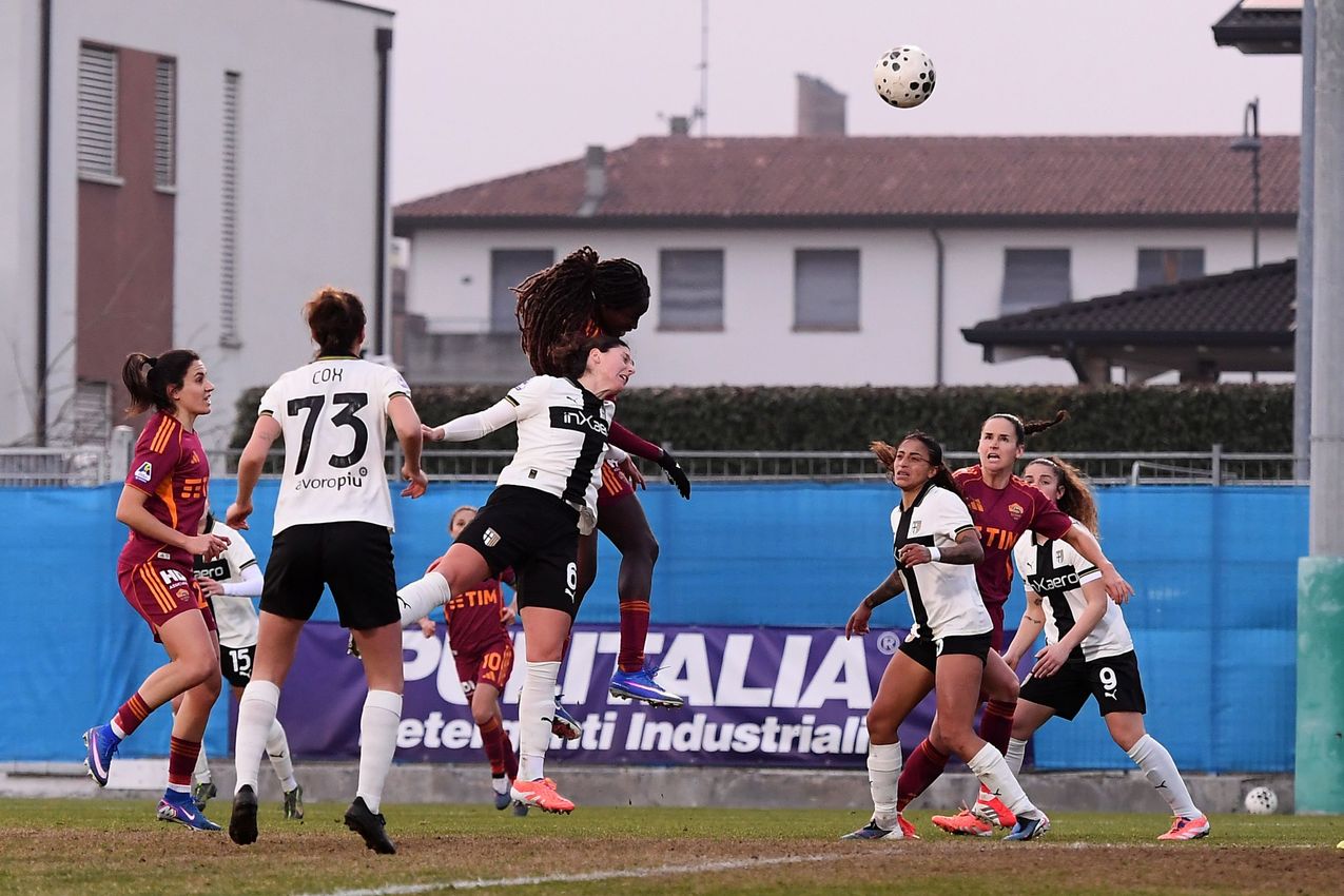 PARMA, ITALY - FEBRUARY 01: during  the Serie A Women match between Parma Calcio and AS Roma at Stadio il Noce on February 01, 2026 in Noceto, Italy. (Photo by AS Roma/AS Roma via Getty Images)