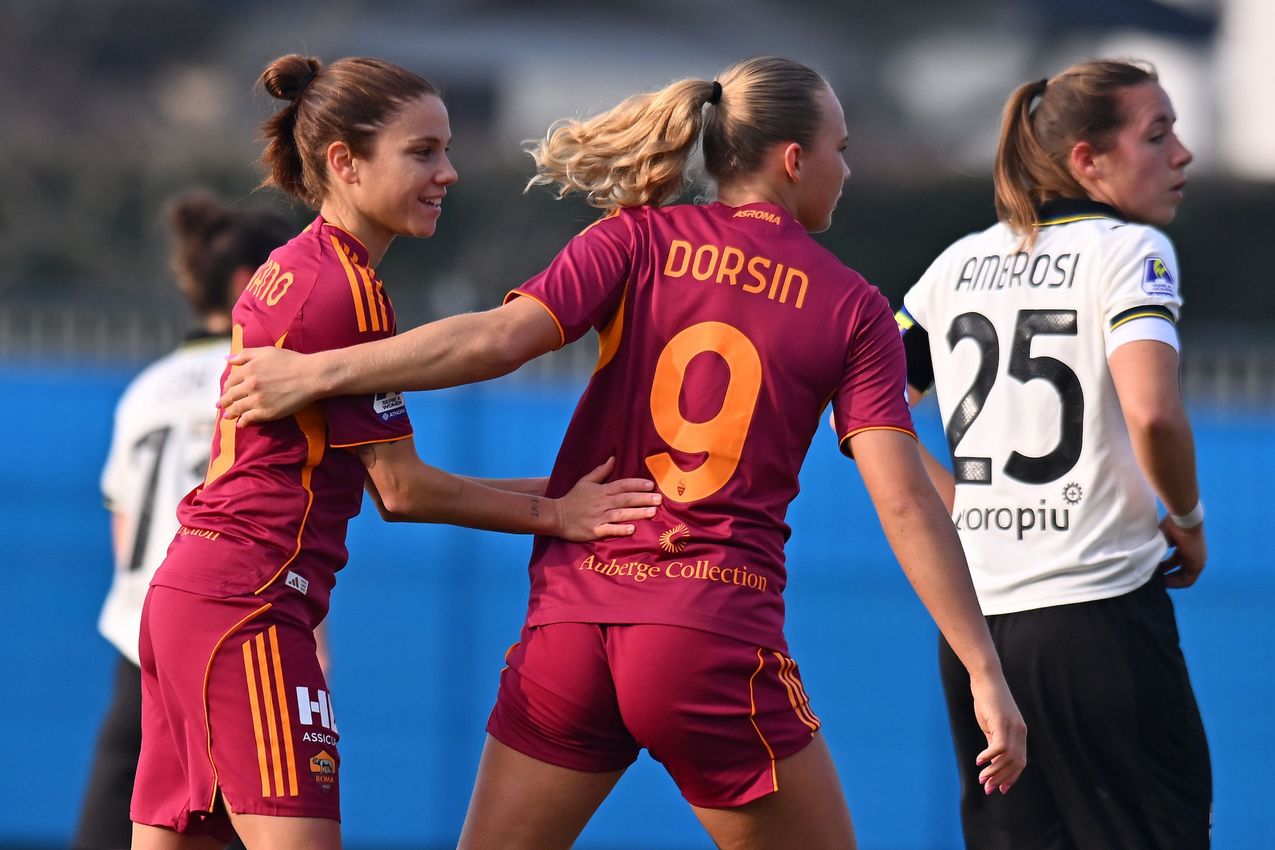 PARMA, ITALY - FEBRUARY 01: during  the Serie A Women match between Parma Calcio and AS Roma at Stadio il Noce on February 01, 2026 in Noceto, Italy. (Photo by AS Roma/AS Roma via Getty Images)