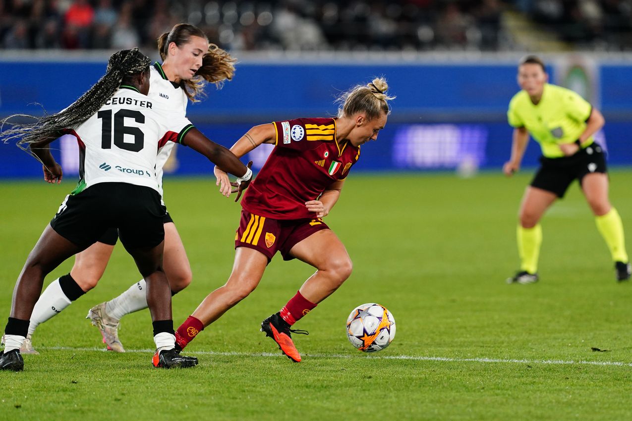 LEUVEN, BELGIUM - SEPTEMBER 23:  during the UEFA Women's Champions League 2026/27 League Phase MD1 match between OH Leuven and AS Roma at Stadium Den Dreef on September 23, 2026 in Leuven, Belgium. (Photo by AS Roma/AS Roma via Getty Images)