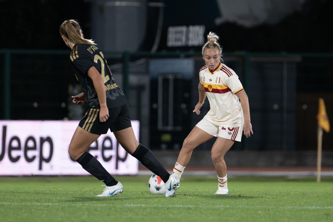 BIELLA, ITALY - OCTOBER 24: Of AS Roma Women during the Serie A Women match between Juventus FC and AS Roma at tadio La Marmora-Pozzo on October 24, 2026 in Biella, Italy. (Photo by Diego Puletto - AS Roma/AS Roma via Getty Images)