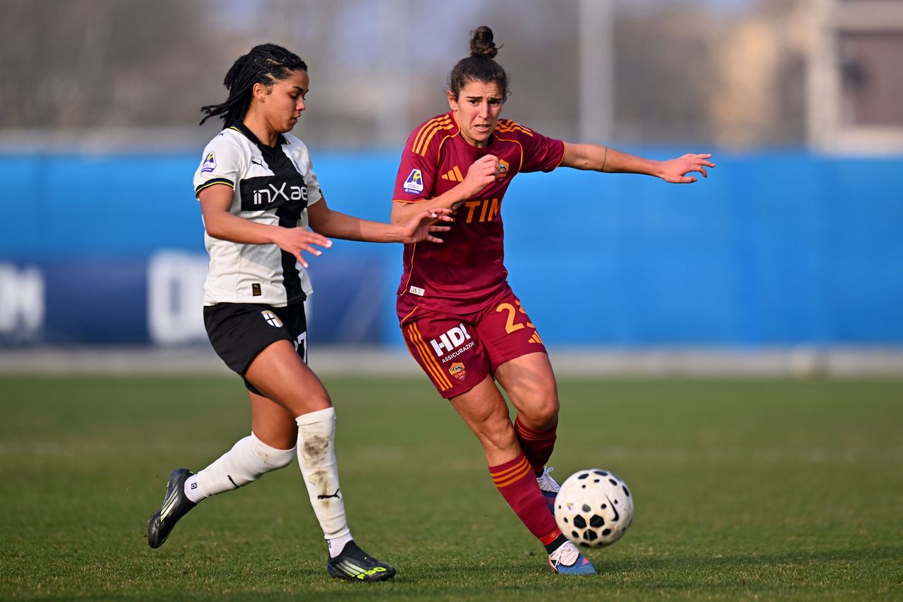 PARMA, ITALY - FEBRUARY 01: during  the Serie A Women match between Parma Calcio and AS Roma at Stadio il Noce on February 01, 2026 in Noceto, Italy. (Photo by AS Roma/AS Roma via Getty Images)