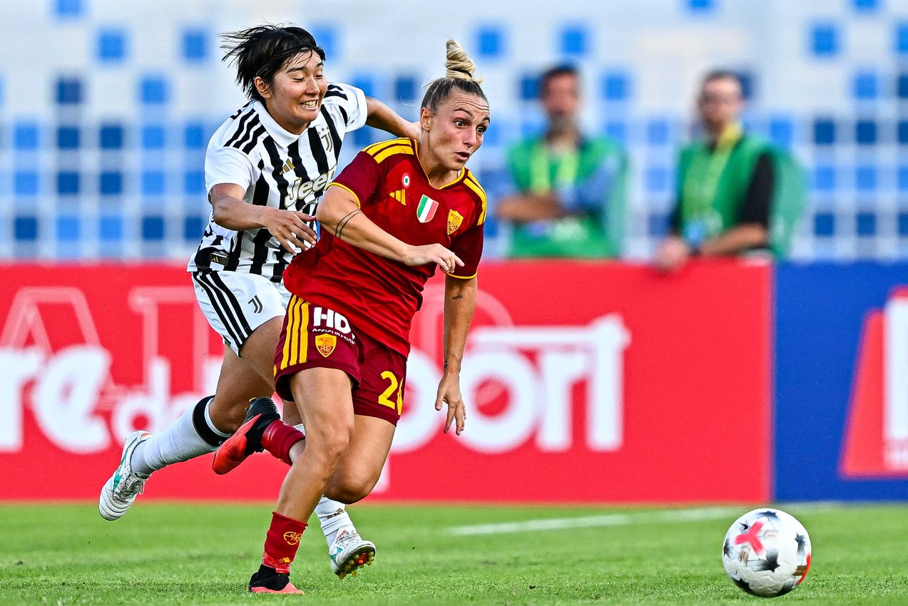 VIAREGGIO, ITALY - SEPTEMBER 19: Serie A Women's Cup Final match between Juventus and AS Roma on September 19, 2026 in Viareggio, Italy. (Photo by Simone Arveda - AS Roma/AS Roma via Getty Images)