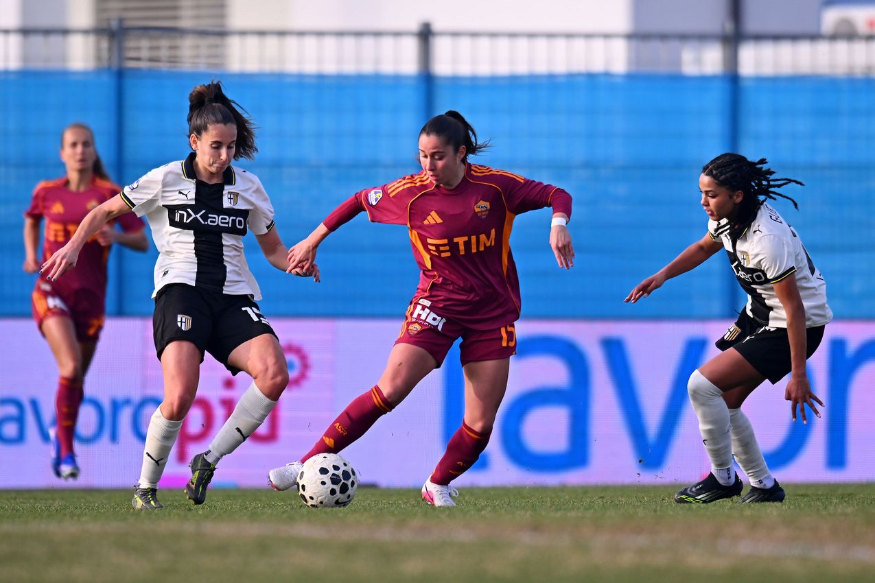 PARMA, ITALY - FEBRUARY 01: during  the Serie A Women match between Parma Calcio and AS Roma at Stadio il Noce on February 01, 2026 in Noceto, Italy. (Photo by AS Roma/AS Roma via Getty Images)