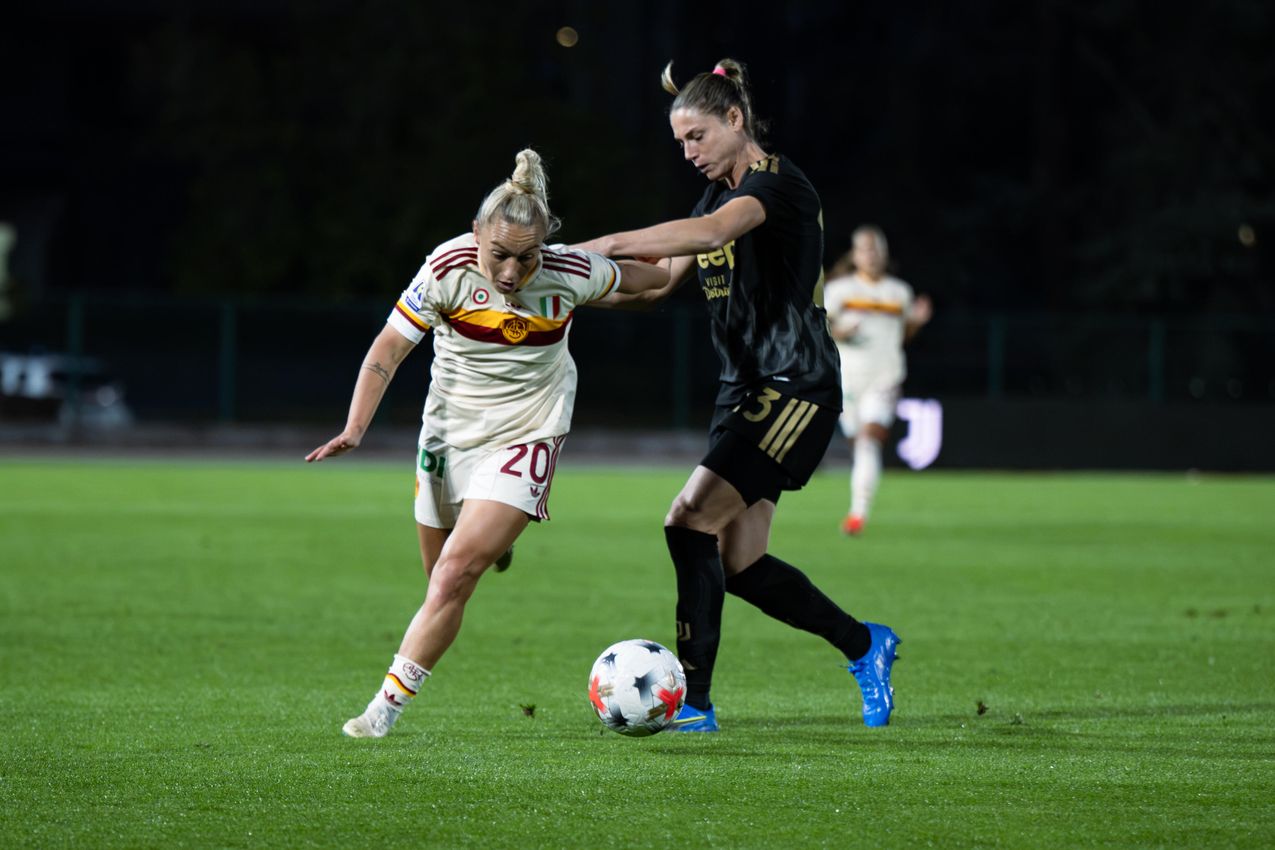 BIELLA, ITALY - OCTOBER 24: Of AS Roma Women during the Serie A Women match between Juventus FC and AS Roma at tadio La Marmora-Pozzo on October 24, 2026 in Biella, Italy. (Photo by Diego Puletto - AS Roma/AS Roma via Getty Images)