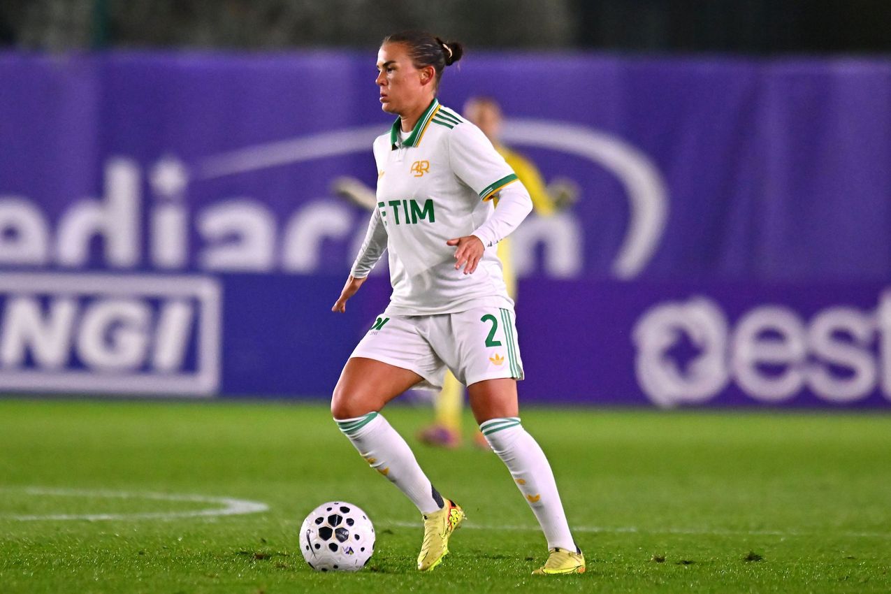 FLORENCE, ITALY - NOVEMBER 07: Katrine Veje of AS Roma during the Serie A Women match between ACF Fiorentina and AS Roma at Viola Park on November 07, 2025 in Florence, Italy. (Photo by AS Roma/AS Roma via Getty Images)