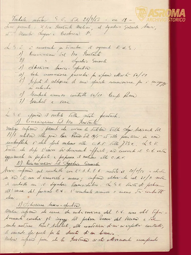 Il verbale della seduta del consiglio direttivo della Società del 21 luglio 1950 riferisce dell'acquisto di Luciano Tessari dal Verona, oltre a quello di Knut Nordahl.