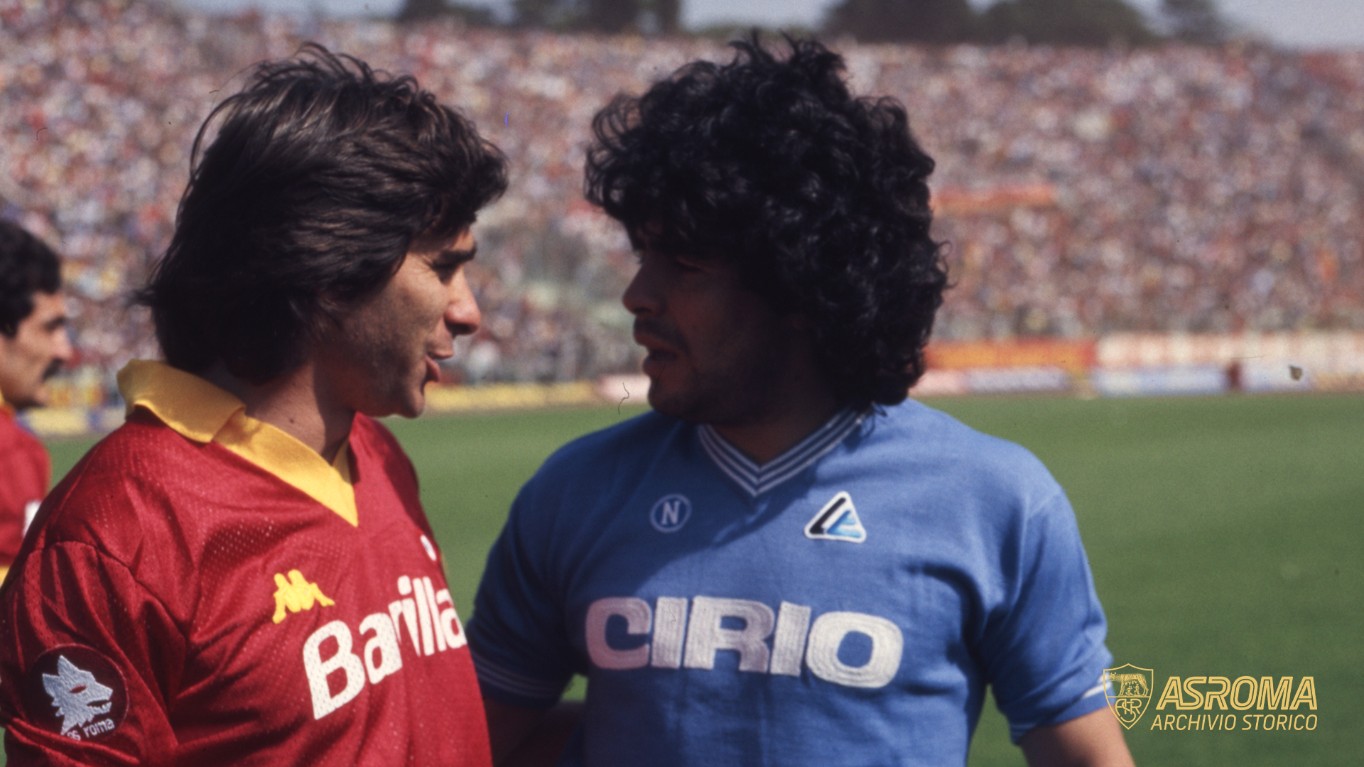 1985: Conti e Maradona all'Olimpico in Roma-Napoli (AS Roma/Vittorio La Verde)
