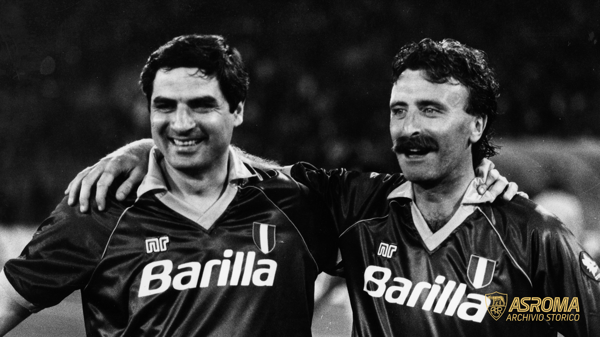 1991: Pruzzo e Di Bartolomei nel giorno dell'addio al calcio di Conti (AS Roma/Vittorio La Verde)