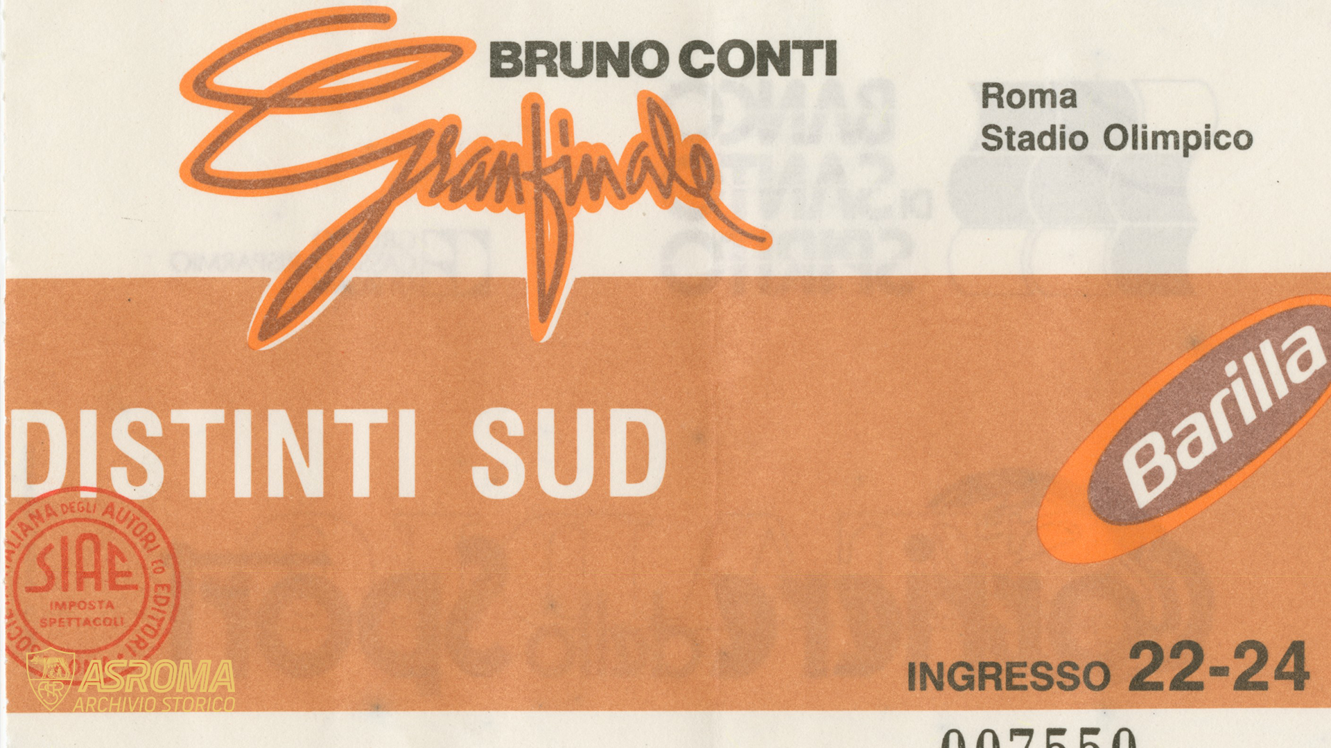 Un biglietto dei Distinti Sud. La grafica fu realizzata da Pietro Gratton